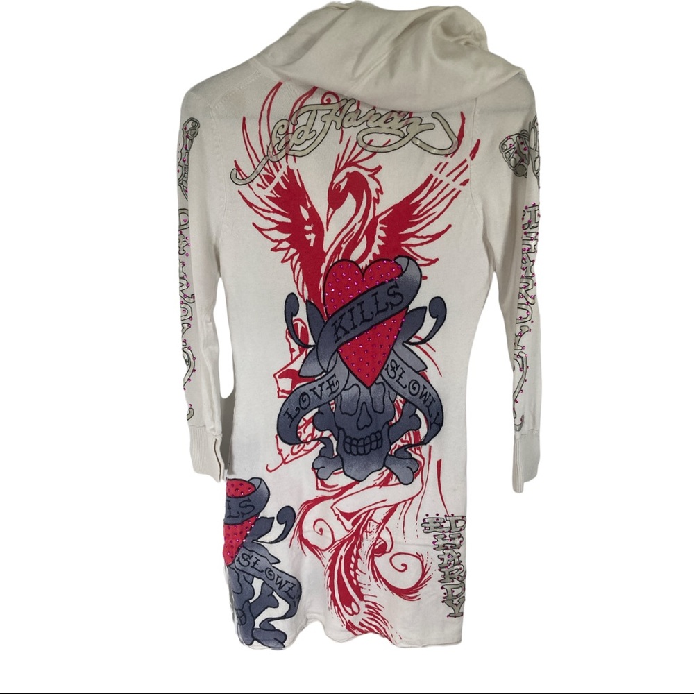 Ed Hardy White and Red Graphic Hoodie
